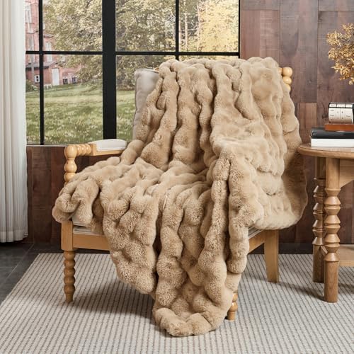 Lotus Karen Faux Fur Blanket - Big Bubble Rabbit Fluff Twin Size