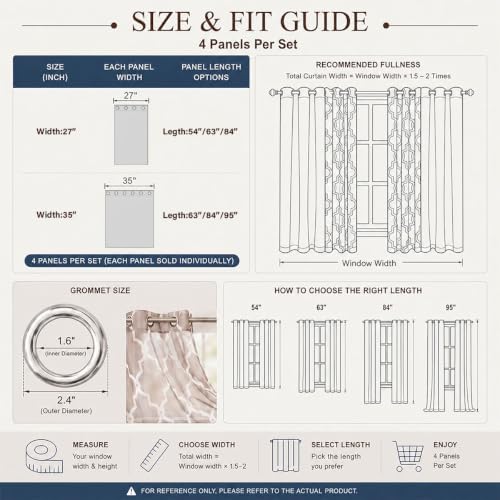 4-Piece Mix and Match Curtain Set, Taupe, 35" W x 84" L Each