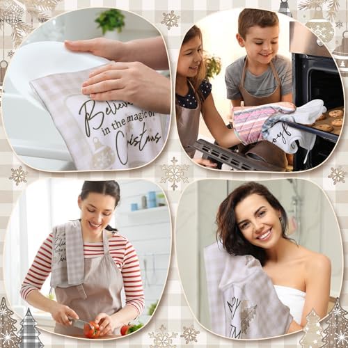 Hosuly 6 Pcs Christmas Kitchen Towels Wood Plaid Angel Dish Towels