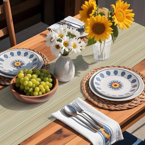 Rustic Beige Striped Table Runners 108 Inches Long, Cotton Linen