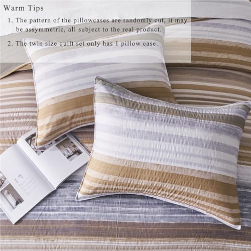 KAKIJUMN Striped King/Cal King Quilt Bedding Set, Soft Bedspread, Warm