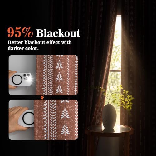 MEETSKY Boho Terracotta 95% Blackout Curtains for Bedroom 50Wx72L,2