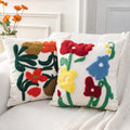 Boho Art Red Spring Floral Embroidered Throw Pillow Cover 18"x18" Set