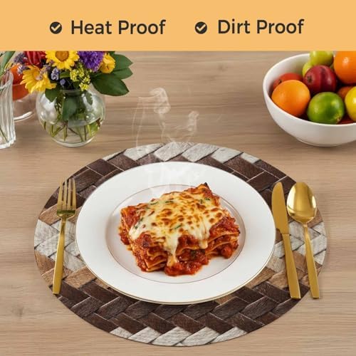 Neutral Woven Pattern Round Braided Placemats Set of Set of 8 Heat