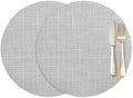 Round Placemats Set of 2 Modern Gray Linen Texture Heat-Proof