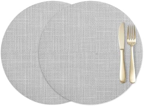Round Placemats Set of 2 Modern Gray Linen Texture Heat-Proof