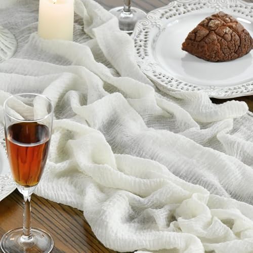 Artoid Mode Boho Cheesecloth Gauze Ivory Wedding Table Runner
