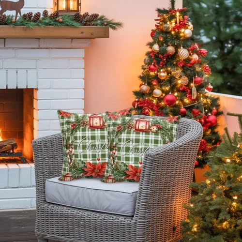 Merry Christmas Outdoor Waterproof Throw Pillow Covers Set of 2
