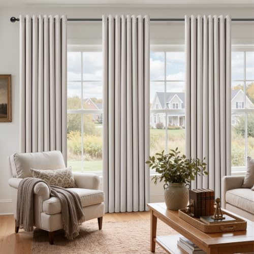 Blackout Cream Beige Linen Grommet Curtains 52x120 Inch Extra Long 2