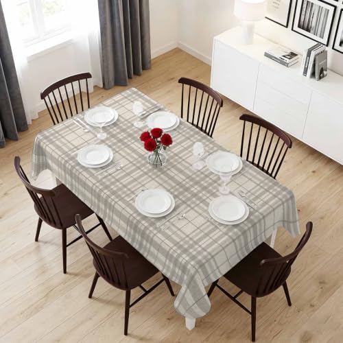 Minimalist Gray Stripe on Beige Rectangle Tablecloth 60x120 Inches