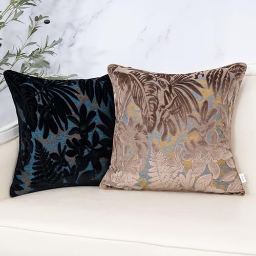 Alerfa Brown Throw Pillow Cover 20x20 Inch, Square Cut Velvet Maple