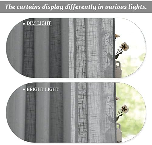 RYB HOME Grey Sheer Curtains 96 inch Length, Linen Textured Sheer