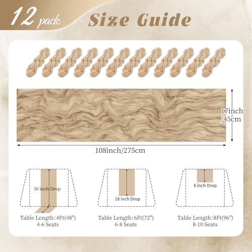 12 Pack Beige Cheesecloth Table Runner 17x108 Inch Semi Sheer Boho