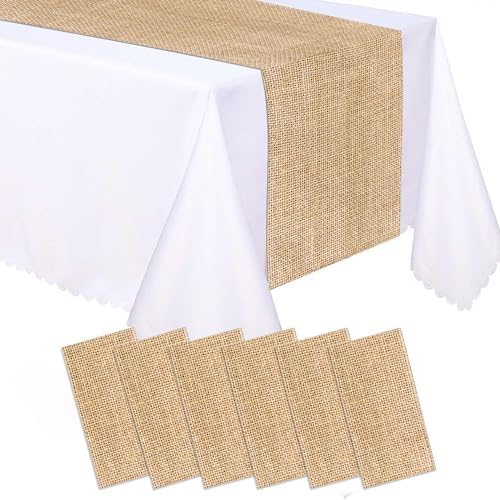 6Pcs Plastic Burlap Print Table Runner Rustic Table Runner Disposable