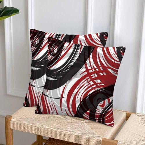 Abstract Stripes Spiral Pillow Covers 18 X 18 Black Red Grey Round