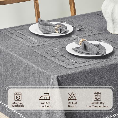 Gray 60x120 Rectangle Polyester Linen Farmhouse Tablecloth