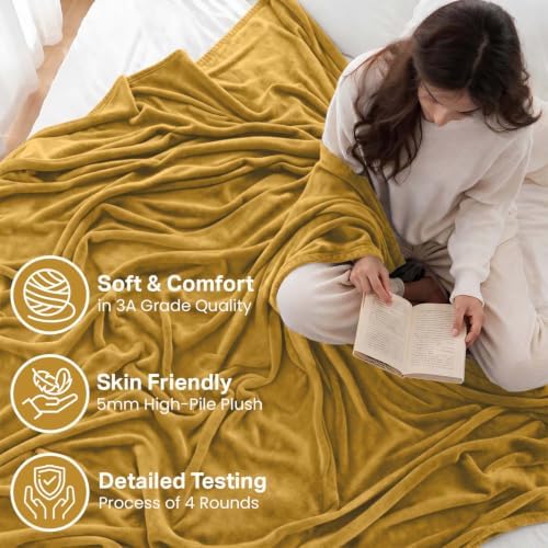 MOONLIGHT20015 King Fleece Blanket 108x90 Guest Bedroom Mustard