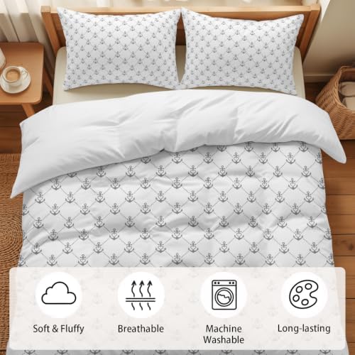 Duvet Cover Cal King Size, Nautical Anchors 3-Piece Bedding