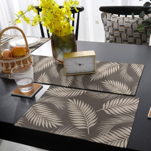 Rustic Palm Leaves Table Mats Set of 6 with Table Runner 90 Inches