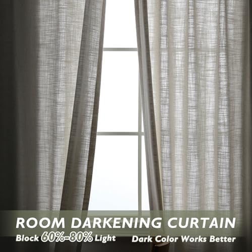 Fcosie Ivory White Natural Linen Extra Long Curtain with Grommets Top
