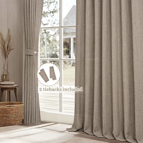 Living Room Pleated Linen Curtains 108 Inches Long 2 Panel Sets