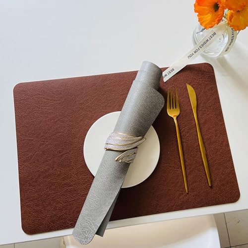 Dining Table Placemat Set of 8, 11.82 x 16.93 Inches Leather Washable
