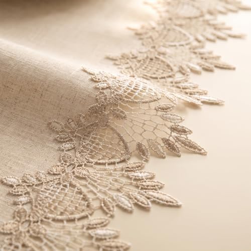 Beige Lace Coffee Table Runners 36 inches Neutral Linen Table Runner