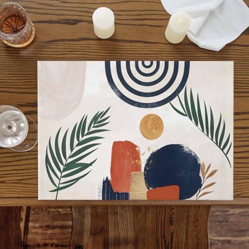 Boho Placemats for Dining Table Set of 4, Middle Century Leaves