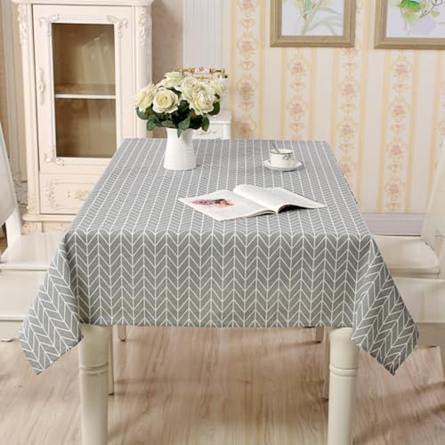 Geometric Pattern Farmhouse Linen Tablecloth, Stain-Resistant Table