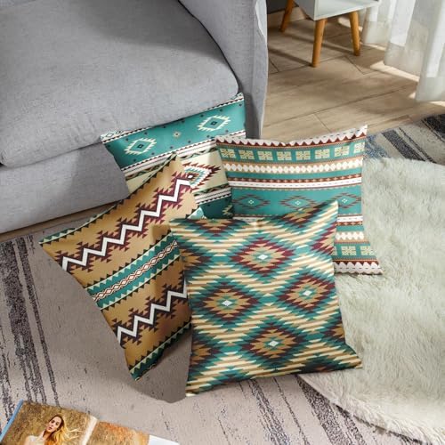 Emvency Throw Pillow Covers Set of 4, 18 x 18 Inch, Turquoise Brown