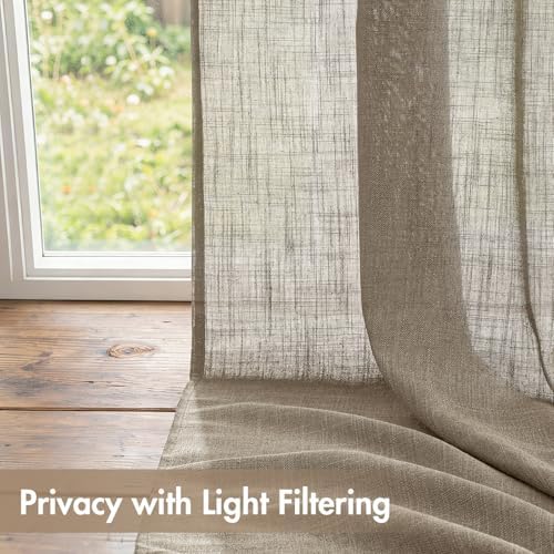 MIULEE Dark Taupe Back Tab Linen Curtains 4 Panels 42W x 84L