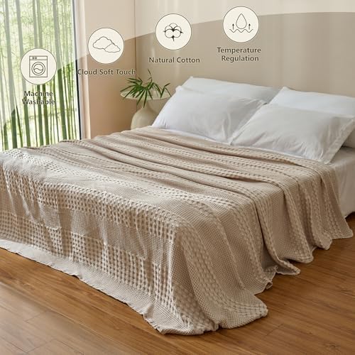 Cooling Waffle Throw Blanket, Cotton Bed Throws for Summer