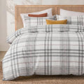 Merryword 100% Cotton Gray Plaid Duvet Cover Set, 100% Washed Cotton