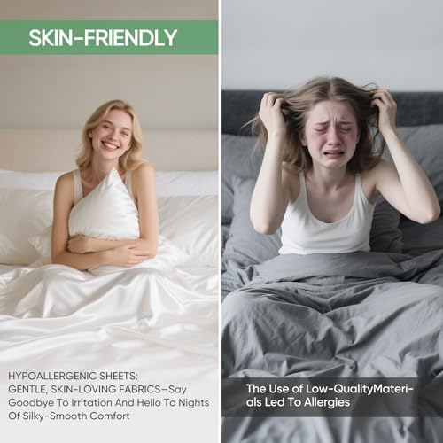 100% Bamboo Viscose & Lyocell Tencel Sheets Set Queen Size,Cooling &