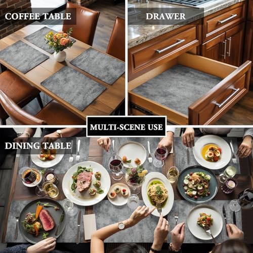 Grey Vintage Placemats Set of 8, Cotton Linen Fabric Place Mats
