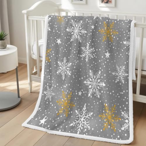Fleece Sherpa Bed Blankets, Gray Christmas Microfiber Plush Flannel