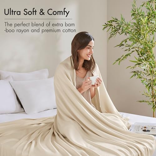 Madison Park Queen Size Summer Blanket, Ivory, 70% Rayon from Bamboo
