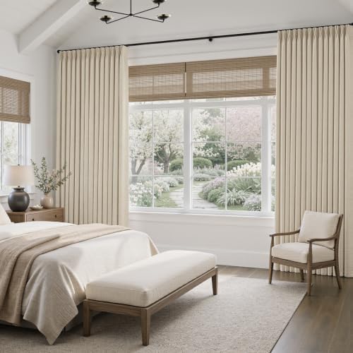 Extra Long 108 Inch Pinch Pleated Heavy Linen Sheer Warm Beige
