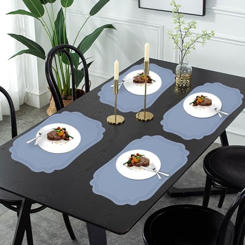 Blue Placemats Indoor Set 6,Faux Leather Table Mats Waterproof