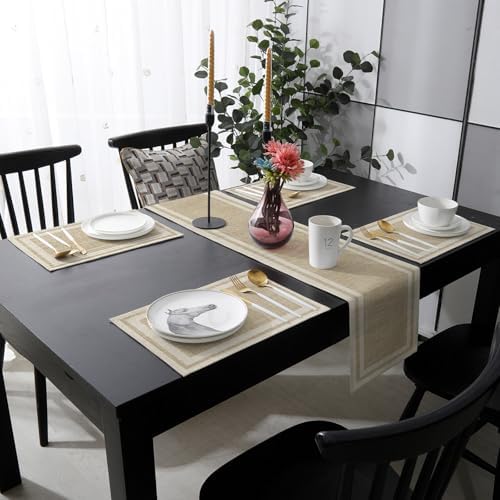 Beige Vintage Table Runner and Placemats for Dining Table, Burlap