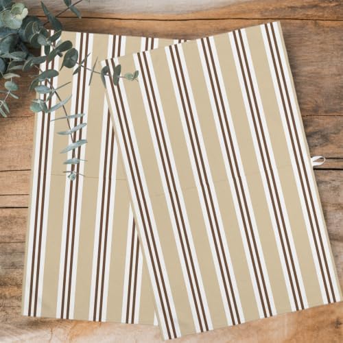 Beige Striped Kitchen Towels Set of 3, Water Absorbent Dish Towel