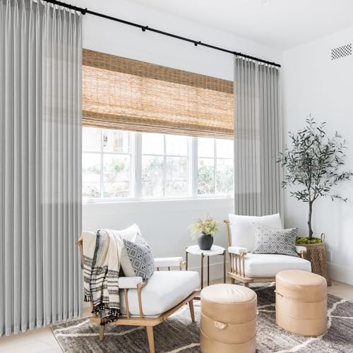 SHINELAND Grey Pinch Pleated Sheer Curtains 108 Inch Long, Light Gray