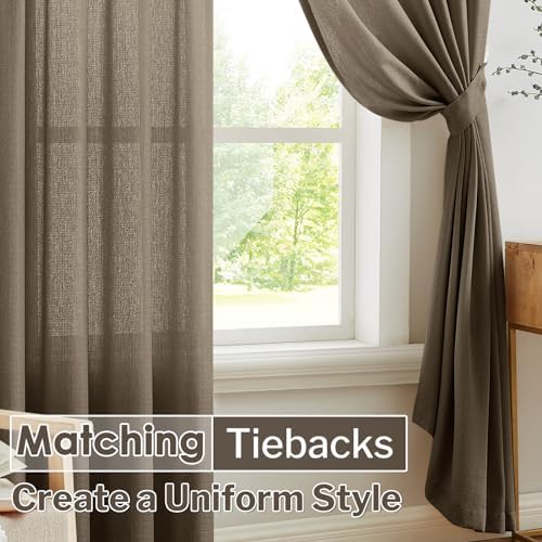 Melodieux Brown Semi Sheer Curtains 96 Inches Long for Living Room