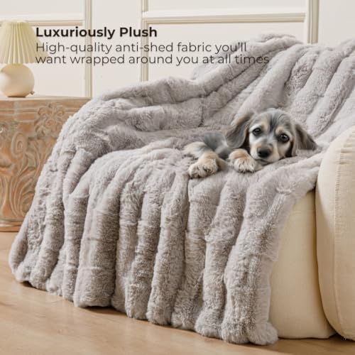 The Southampton Blanket - Faux Rabbit Fur Basketweave Throw Blanket