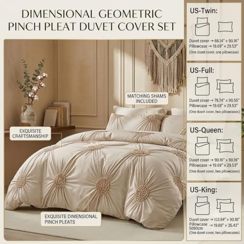 Elegant Pinch Pleat Duvet Cover Set, No-Iron & Wrinkle-Resistant