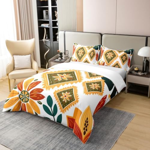 Feelyou Boho Floral Duvet Cover 100% Cotton Queen Size