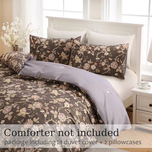 Zusbest Grey Brown Duvet Cover Set Queen Size 100% Cotton Shabby