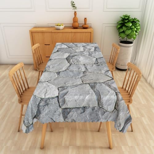 Stone Wall Tablecloth 60x120 Inch Natural Rustic Gray Stone Print