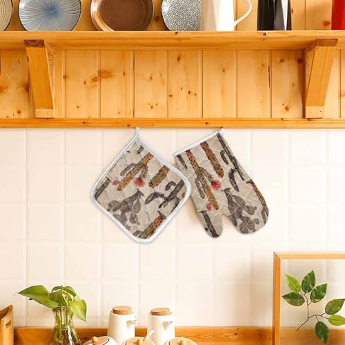 Quilted Cotton Terry Cloth Oven Mitt, Pot Holder Vintage Watercolor