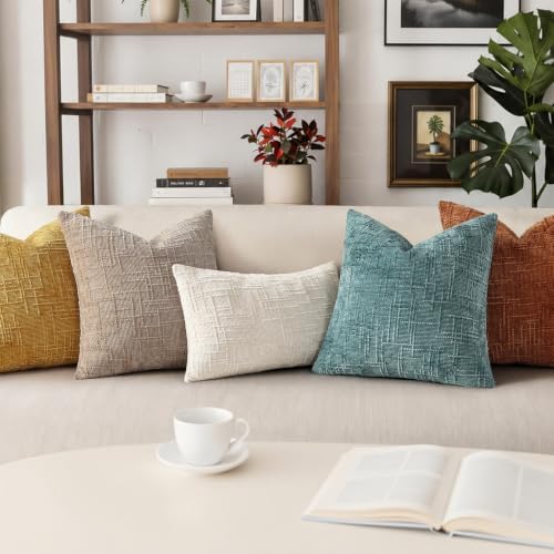 Pallene Mustard Yellow Textured Chenille Throw Pillow Covers 20x20 Set
